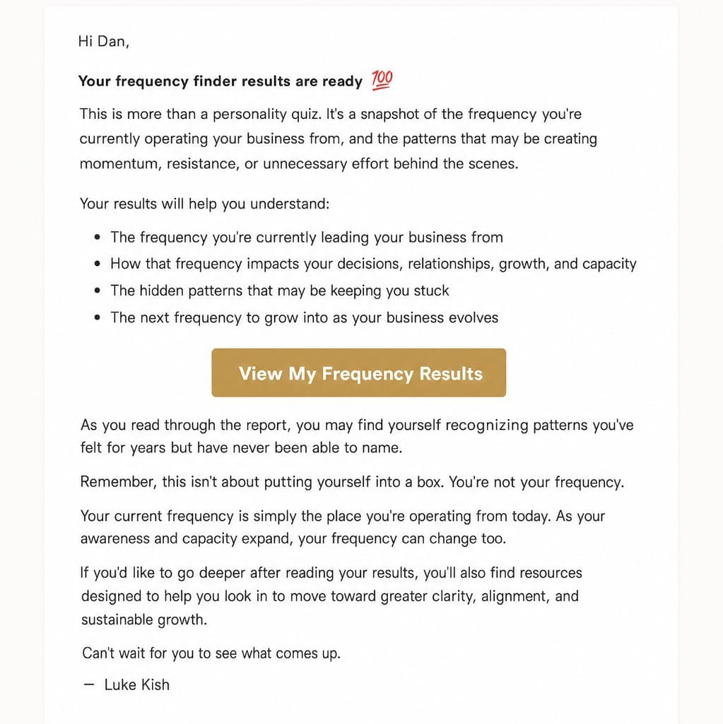 A preview of the personalized frequency result report